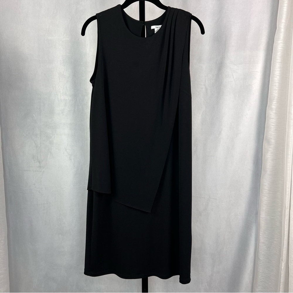 bar III Dress Womens Medium Black Drapey Sleeveless Keyhole Button Cocktail Midi
